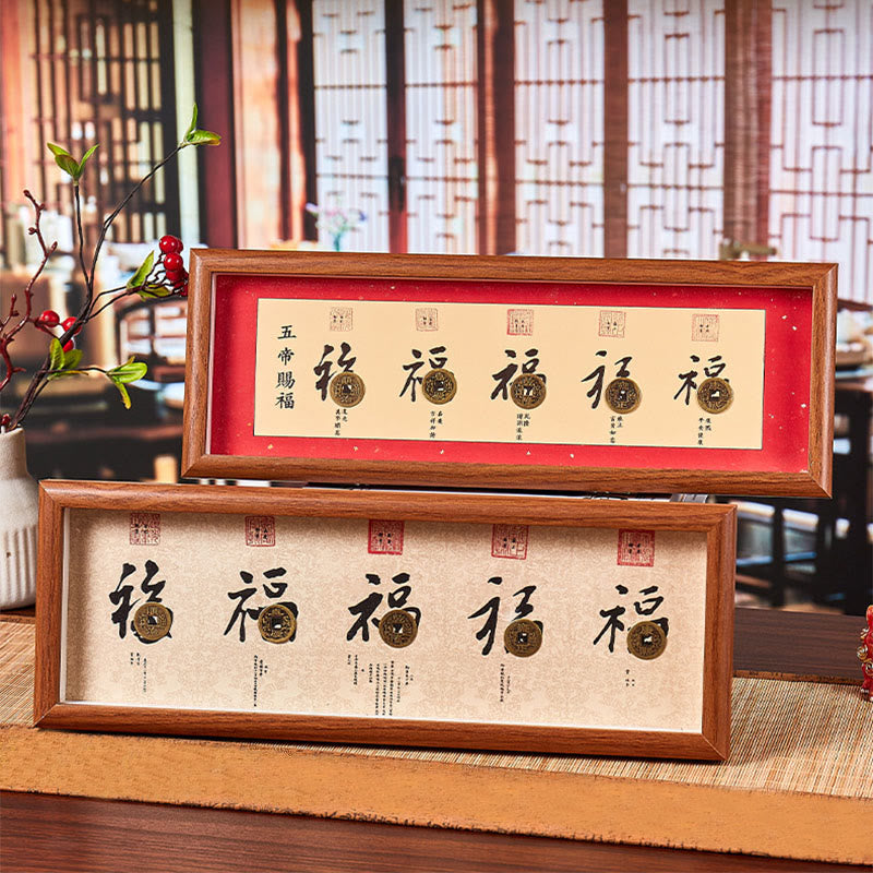 Nimara Ritual Fu Character Five-Emperor Coins Lucky Fortune Photo Frame Ornament Home Decor
