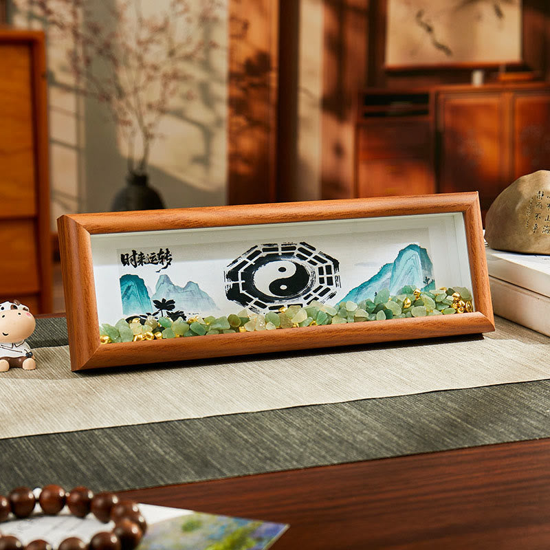 Nimara Ritual Green Crystal Bagua Koi Fish Yin Yang Symbol Golden Ingot Photo Frame Ornament Home Decor