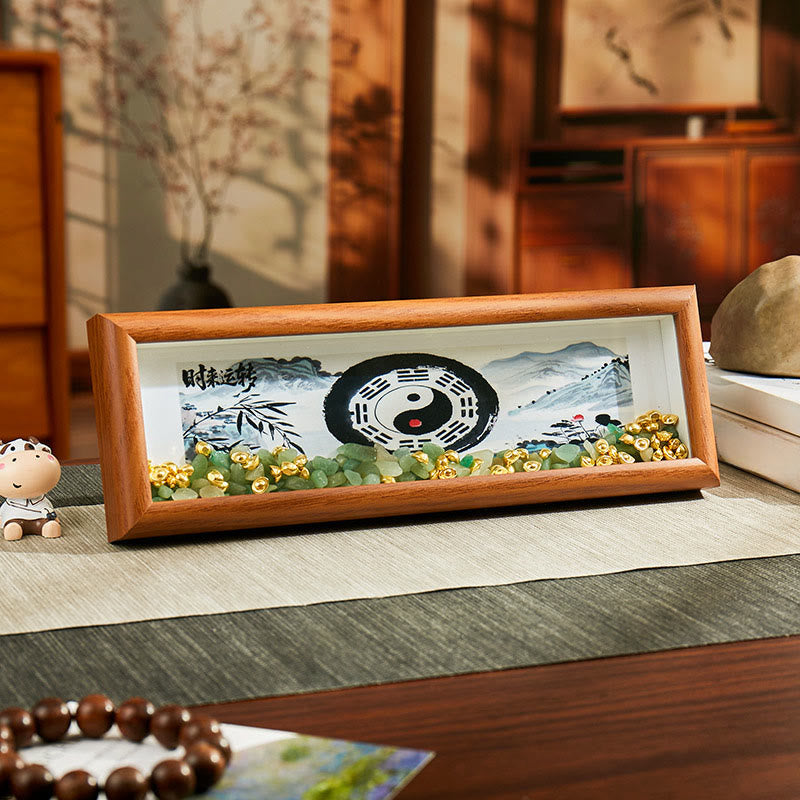Nimara Ritual Green Crystal Bagua Koi Fish Yin Yang Symbol Golden Ingot Photo Frame Ornament Home Decor