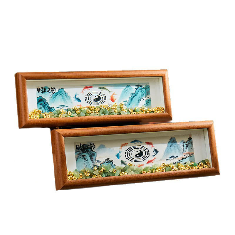 Nimara Ritual Green Crystal Bagua Koi Fish Yin Yang Symbol Golden Ingot Photo Frame Ornament Home Decor