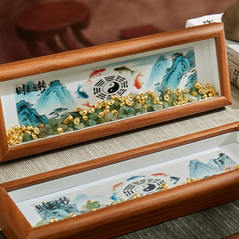 Nimara Ritual Green Crystal Bagua Koi Fish Yin Yang Symbol Golden Ingot Photo Frame Ornament Home Decor