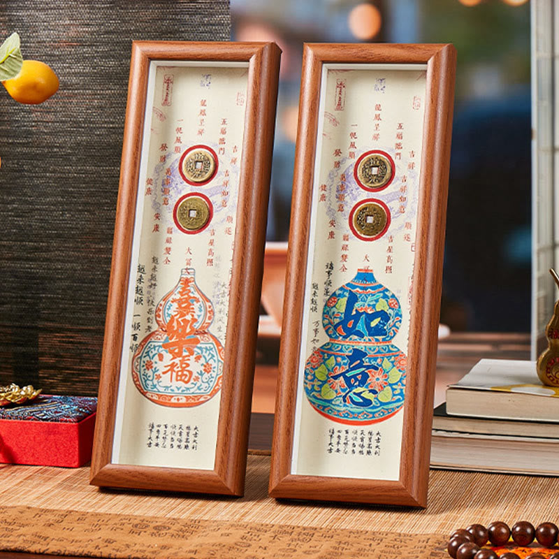 Nimara Ritual Fu Character Gourd Copper Coins Photo Frame Ornament Home Decor