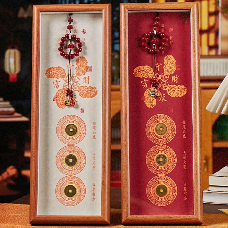 Nimara Ritual Copper Coins Cinnabar Attract Fortune Blessing Photo Frame Ornament Home Decor