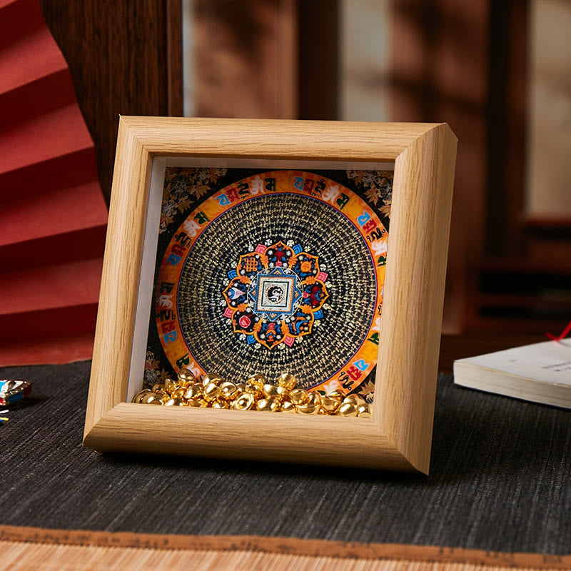 Nimara Ritual Tibetan Om Mani Padme Hum Golden Ingot Thangka Photo Frame Ornament Home Decor