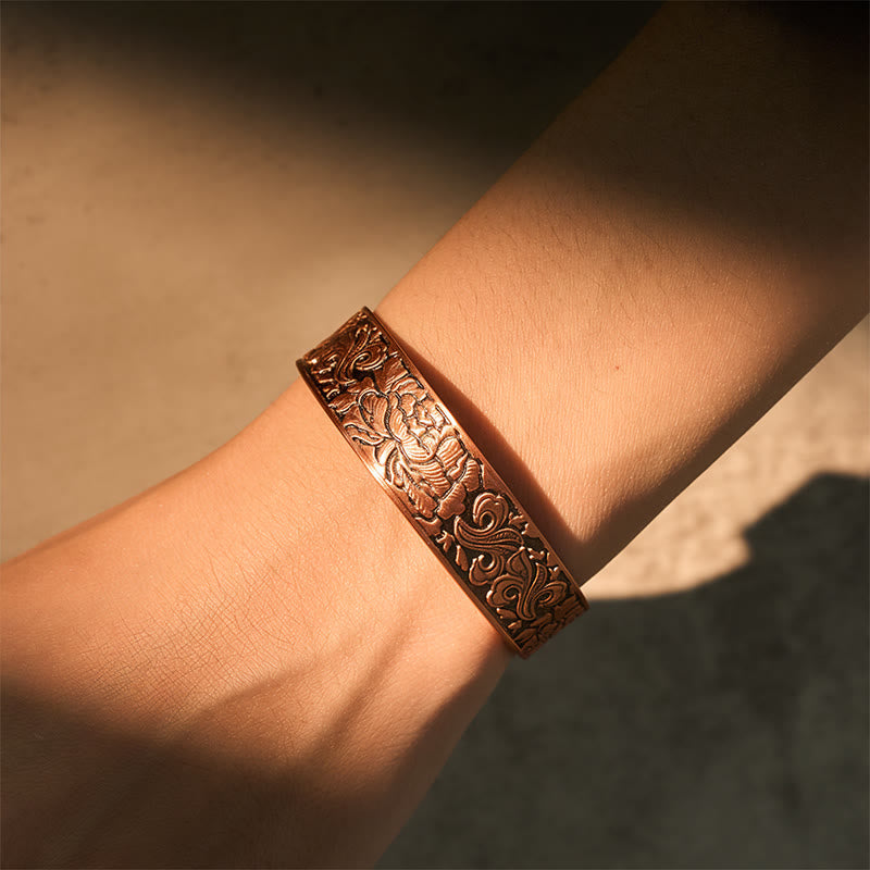 Nimara Ritual Copper Flower Open Balance Luck Adjustable Cuff Bracelet Bangle