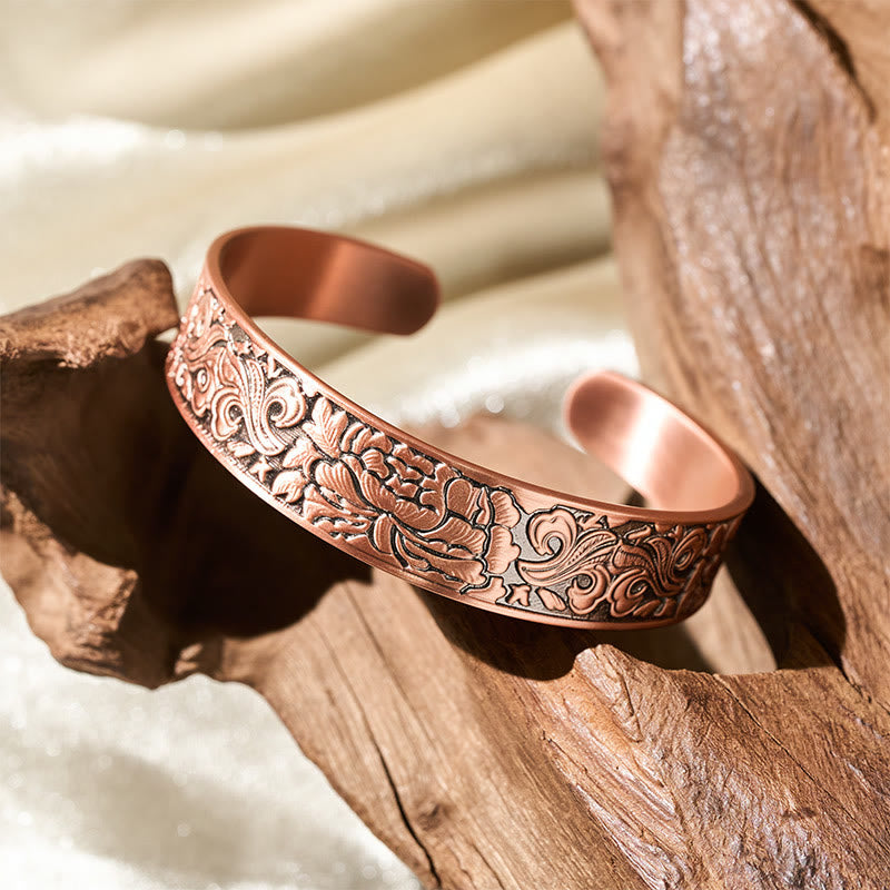 Nimara Ritual Copper Flower Open Balance Luck Adjustable Cuff Bracelet Bangle