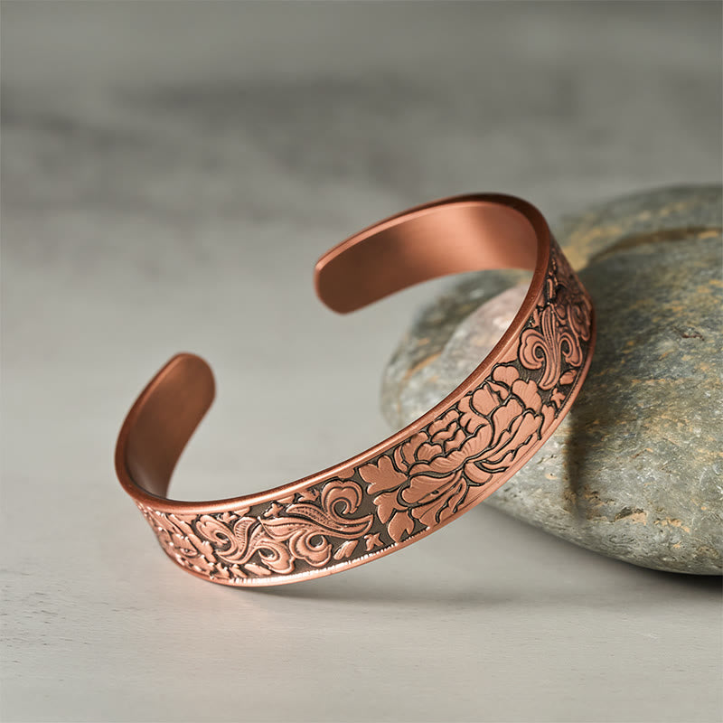 Nimara Ritual Copper Flower Open Balance Luck Adjustable Cuff Bracelet Bangle