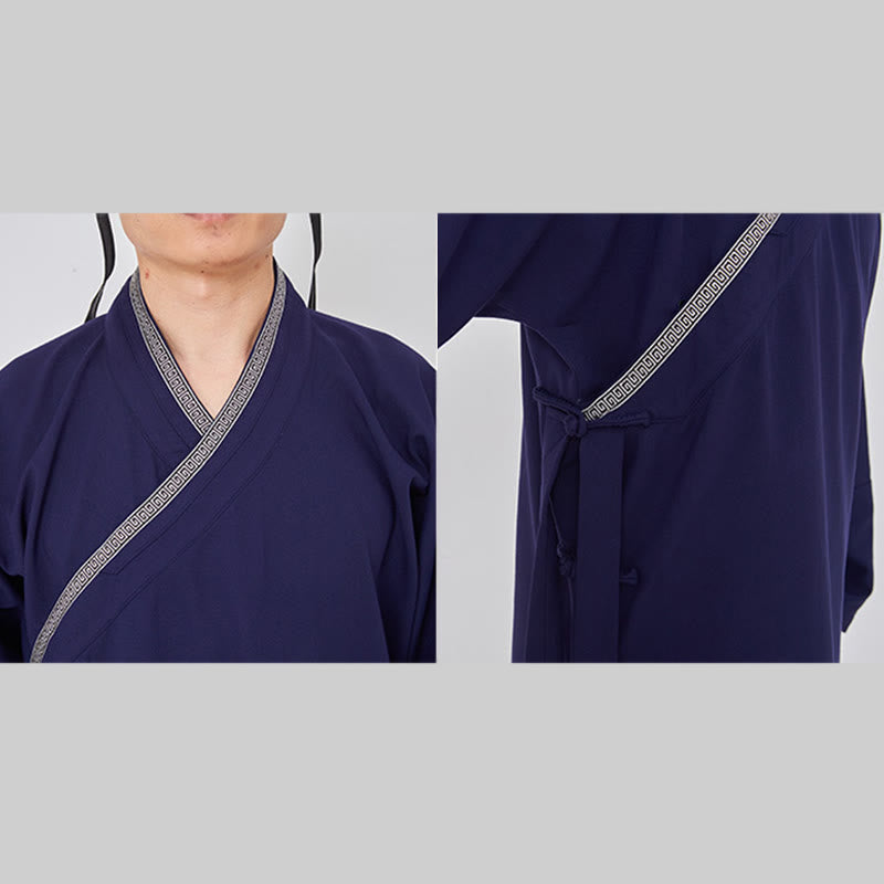 Nimara Ritual 2Pcs Wudang Fall Solid Frog-Button Long Sleeve Linen Unisex Taoist Robe Kimono Pants Qigong Ceremony Suit
