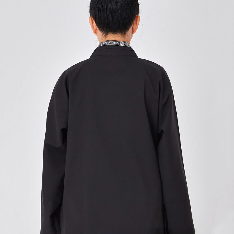 Nimara Ritual 2Pcs Wudang Fall Solid Frog-Button Long Sleeve Linen Unisex Taoist Robe Kimono Pants Qigong Ceremony Suit