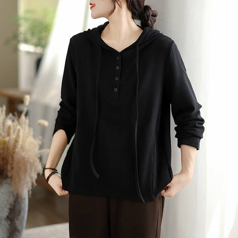 Nimara Ritual Winter Solid Color Cotton Long Sleeve Women's Hoodie Has Hood