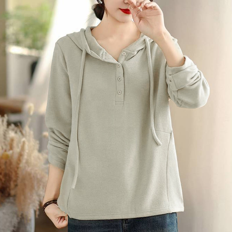 Nimara Ritual Winter Solid Color Cotton Long Sleeve Women's Hoodie Has Hood