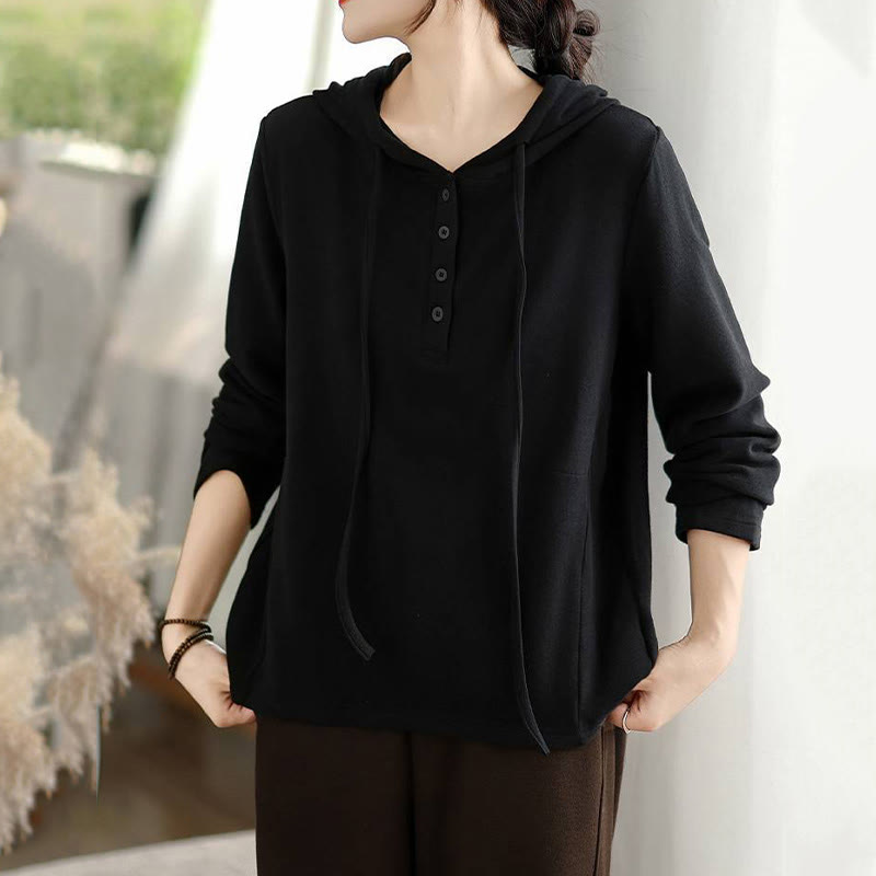 Nimara Ritual Winter Solid Color Cotton Long Sleeve Women's Hoodie Has Hood