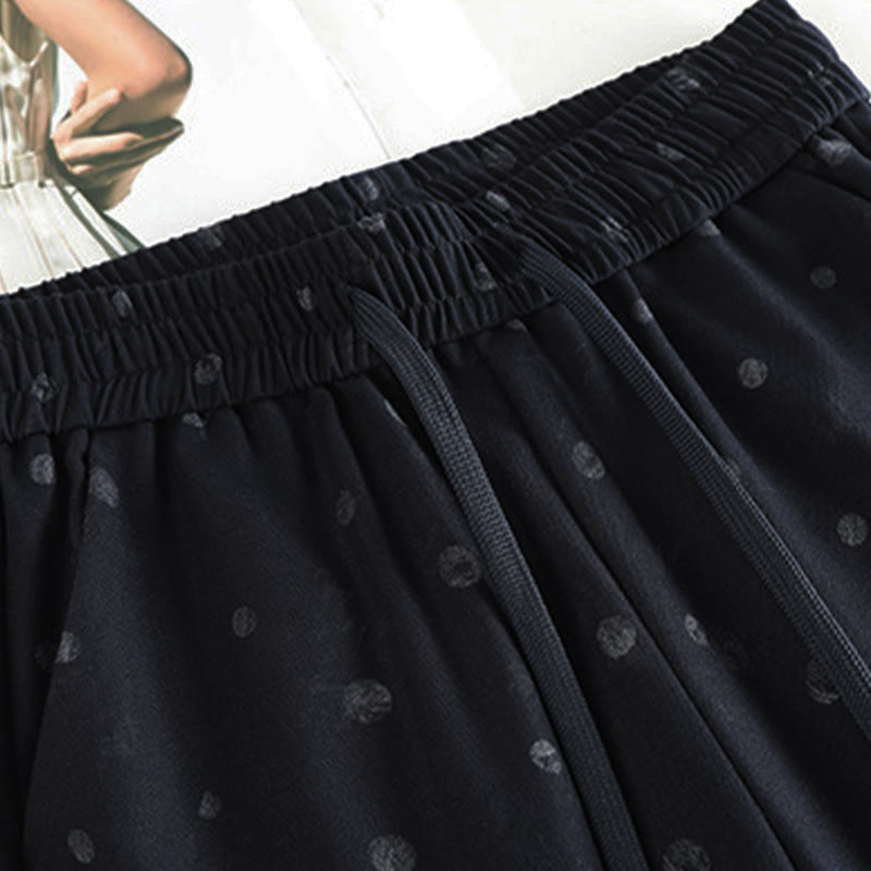 Nimara Ritual Casual White Dots Pattern Polyester Women's Wide Leg Pants With Pockets