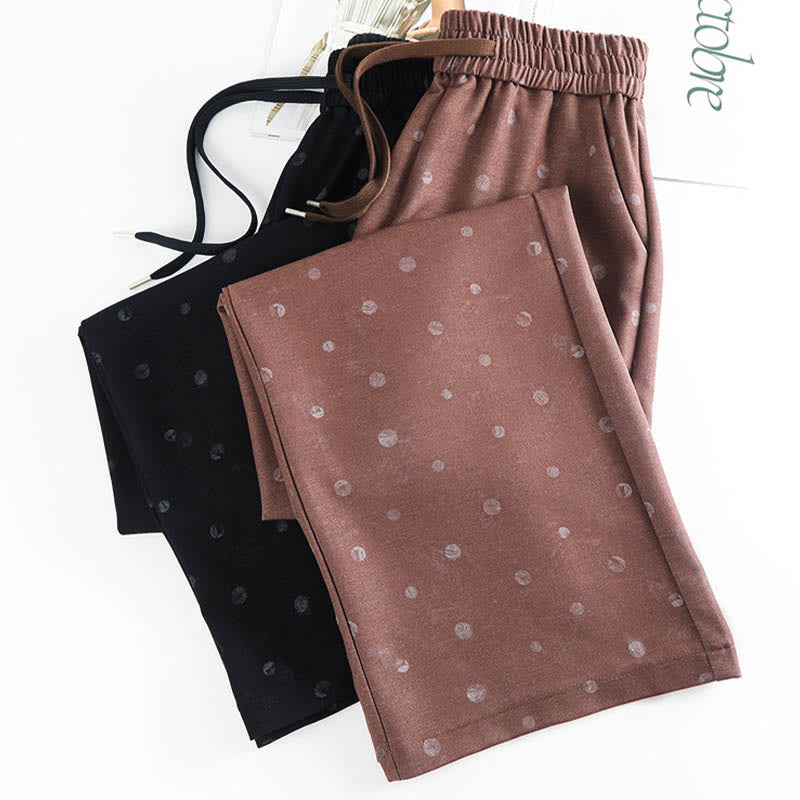 Nimara Ritual Casual White Dots Pattern Polyester Women's Wide Leg Pants With Pockets