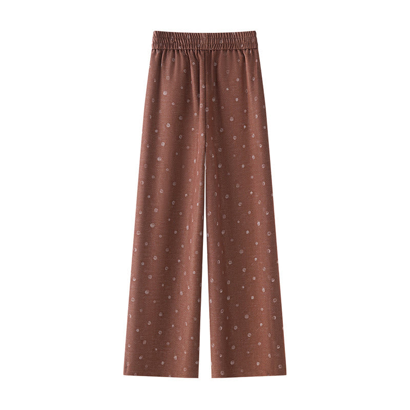 Nimara Ritual Casual White Dots Pattern Polyester Women's Wide Leg Pants With Pockets
