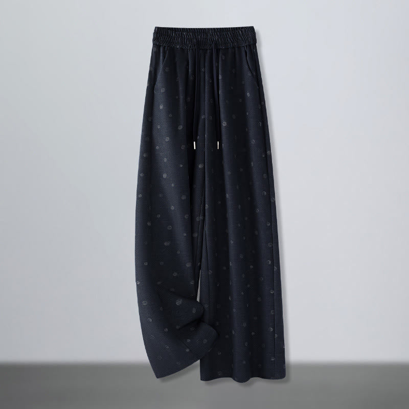 Nimara Ritual Casual White Dots Pattern Polyester Women's Wide Leg Pants With Pockets