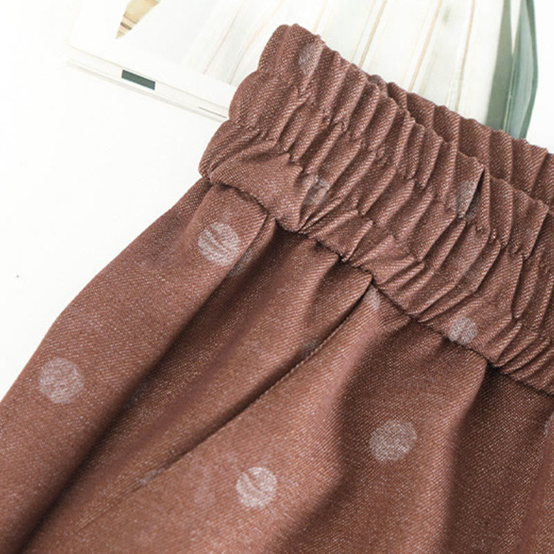 Nimara Ritual Casual White Dots Pattern Polyester Women's Wide Leg Pants With Pockets