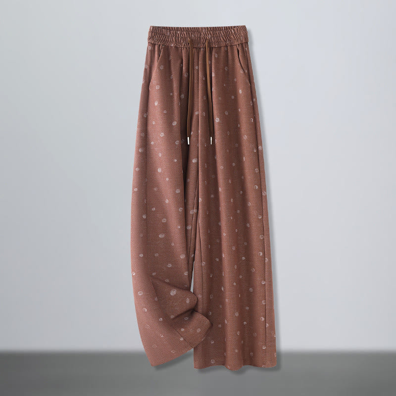 Nimara Ritual Casual White Dots Pattern Polyester Women's Wide Leg Pants With Pockets