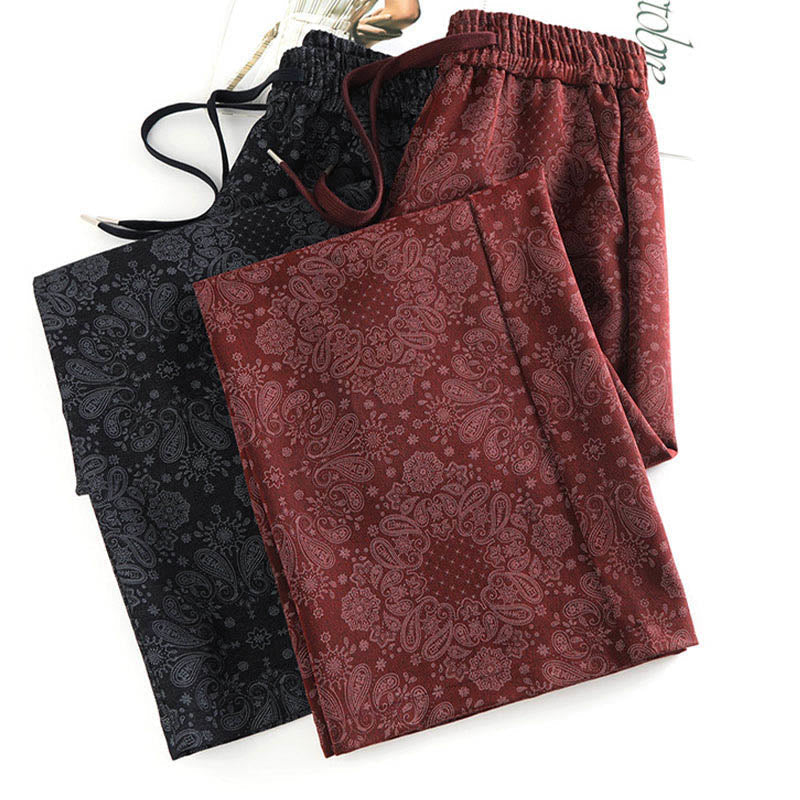 Nimara Ritual Casual Floral Pattern Polyester Women's Wide Leg Pants With Pockets