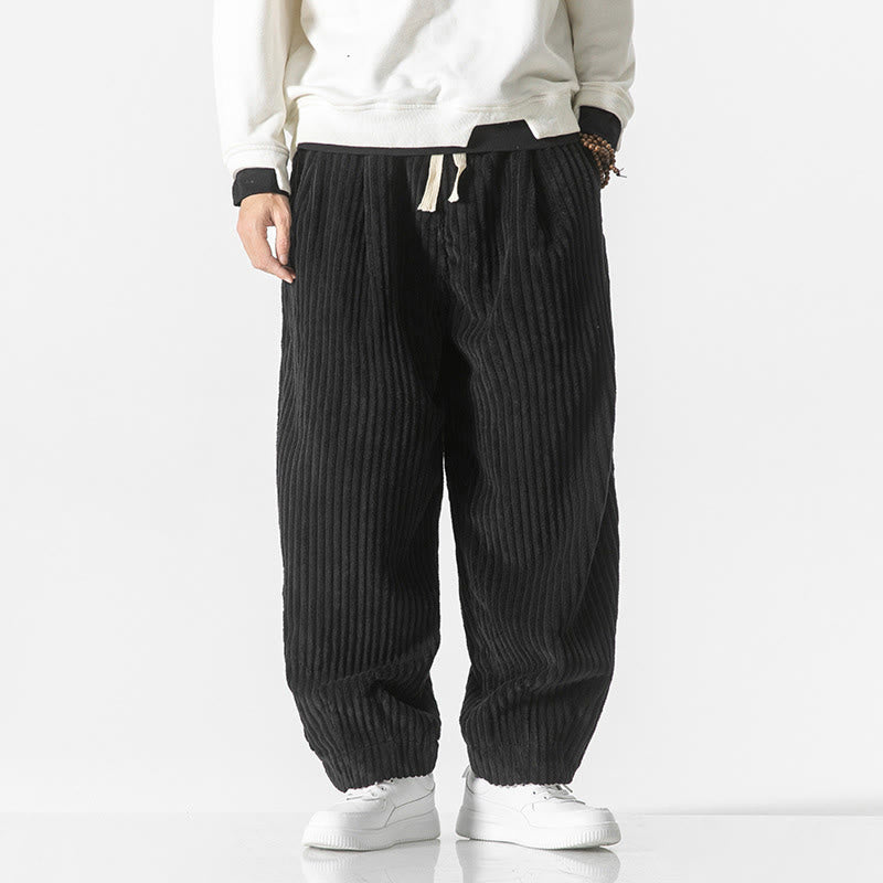 Nimara Ritual Retro Winter Solid Color Men's Drawstring Corduroy Harem Pants With Pockets