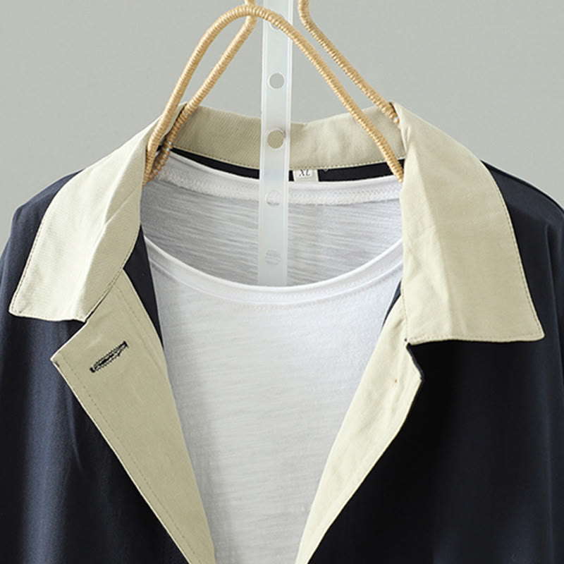 Nimara Ritual Fall Lapel Buttons Patchwork Design Women's Cotton Long Sleeve Coat With Pockets