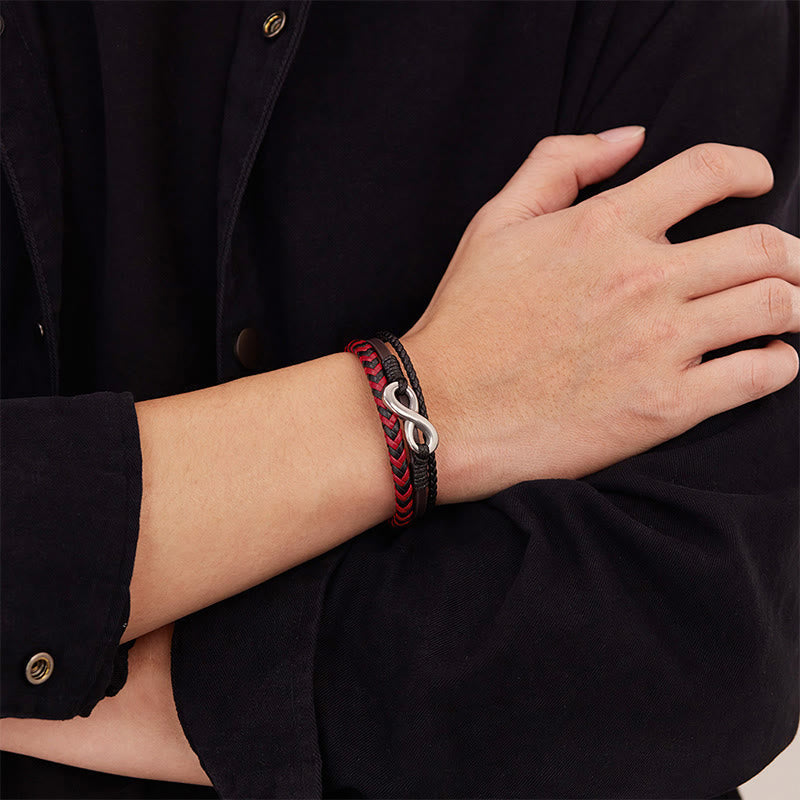 Nimara Ritual Infinitely Design Titanium Steel Braided Three-layer Leather Balance Bracelet