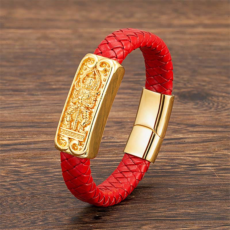 Nimara Ritual Buddha Symbol Titanium Steel Leather Strengthen Bracelet