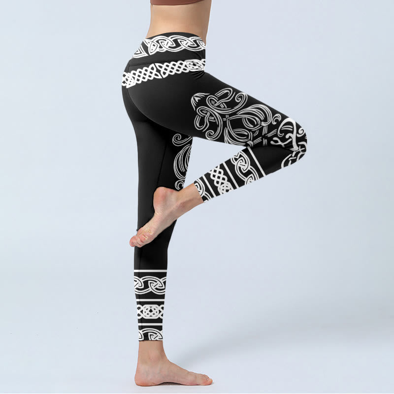 Nimara Ritual Symmetrical Celtic Knot Pattern Print Gym Leggings Women's Yoga Pants