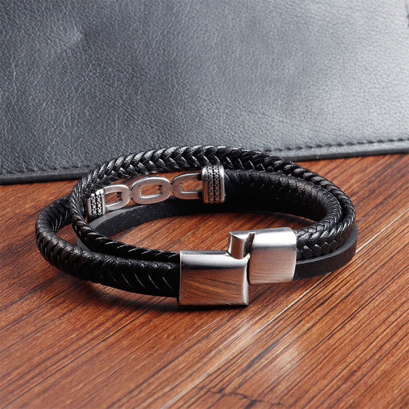 Nimara Ritual Handmade Chain Link Design Titanium Steel Leather Strengthen Bracelet