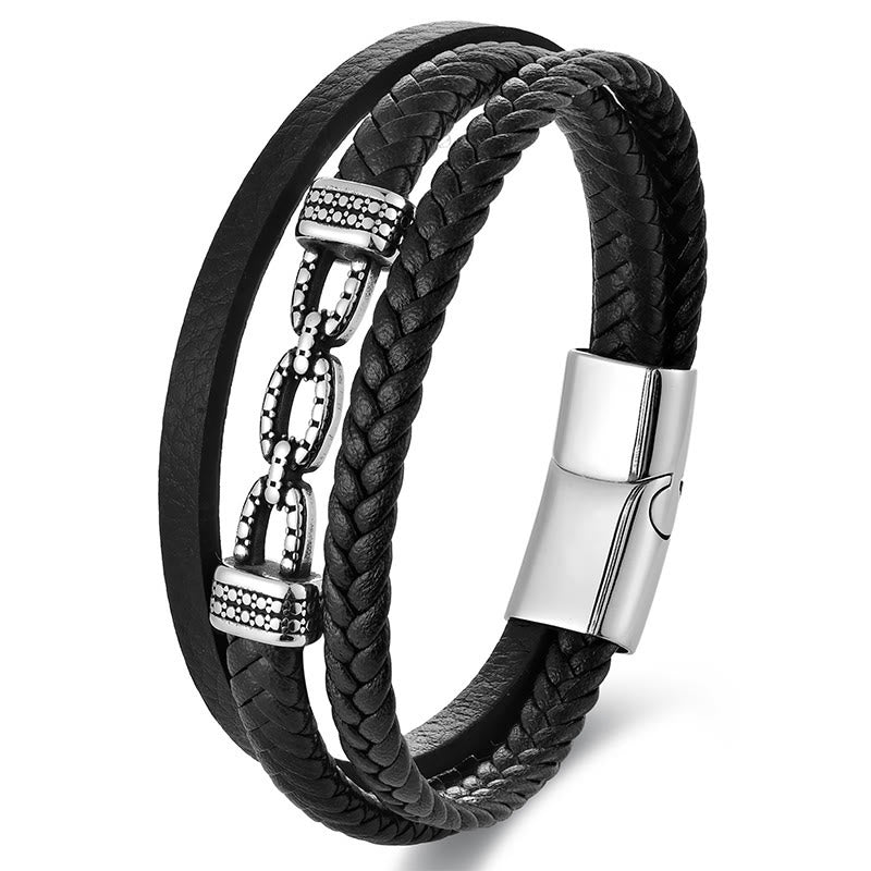 Nimara Ritual Handmade Chain Link Design Titanium Steel Leather Strengthen Bracelet