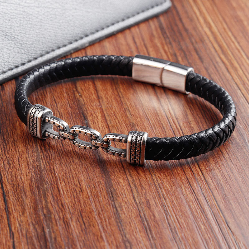 Nimara Ritual Handmade Chain Link Design Titanium Steel Leather Strengthen Bracelet