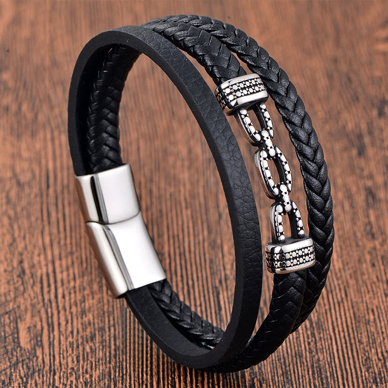 Nimara Ritual Handmade Chain Link Design Titanium Steel Leather Strengthen Bracelet