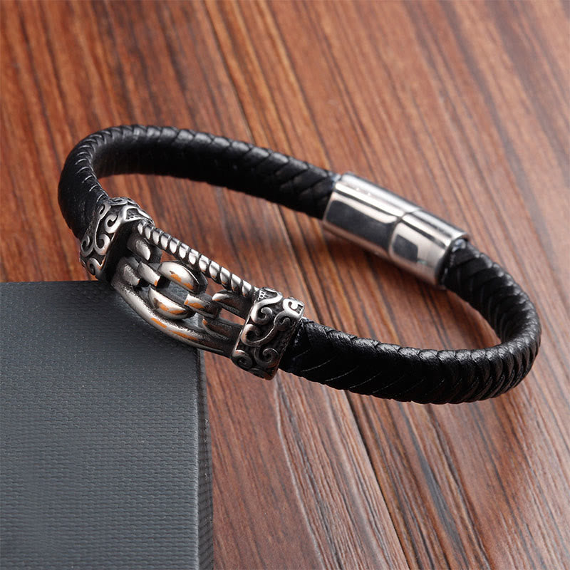 Nimara Ritual Chain Link Design Titanium Steel Multi-layer Leather Balance Braided Bracelet
