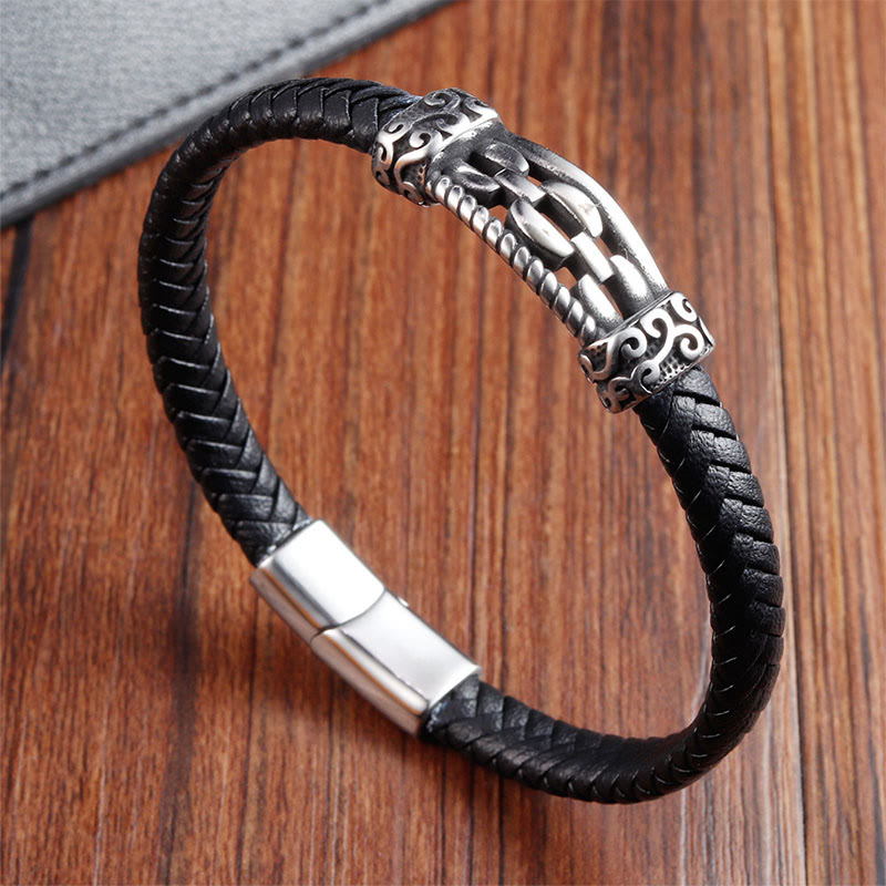 Nimara Ritual Chain Link Design Titanium Steel Multi-layer Leather Balance Braided Bracelet
