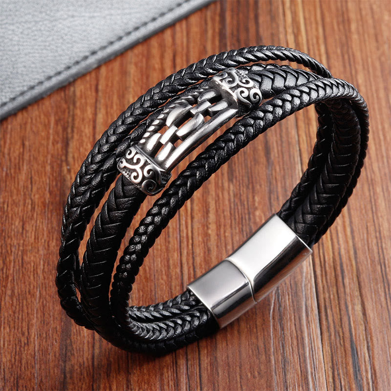 Nimara Ritual Chain Link Design Titanium Steel Multi-layer Leather Balance Braided Bracelet