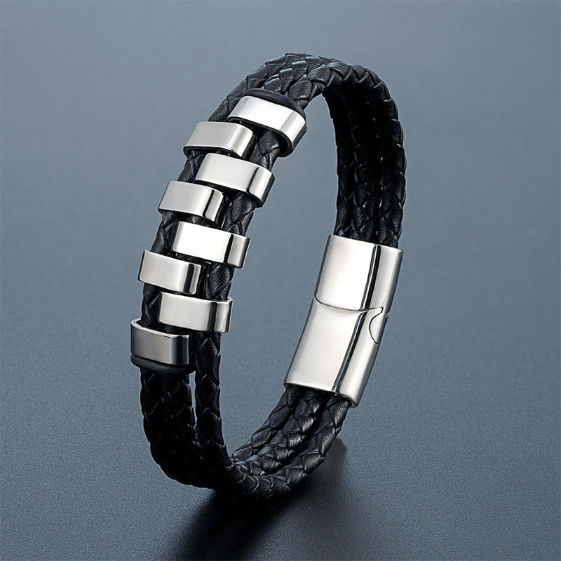 Nimara Ritual Geometric Design Titanium Steel Leather Strengthen Bracelet
