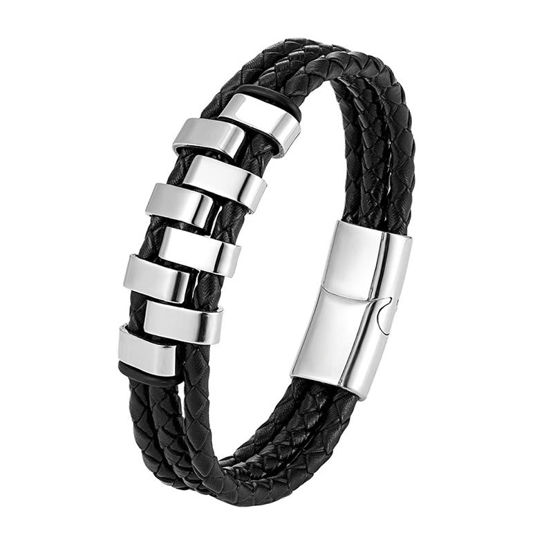 Nimara Ritual Geometric Design Titanium Steel Leather Strengthen Bracelet