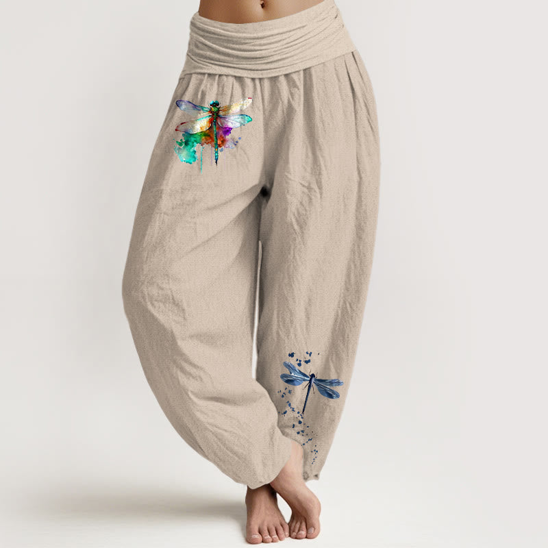 Nimara Ritual Pure Cotton Dreamy Dragonfly Pattern Women's Elastic Waist Harem Pants