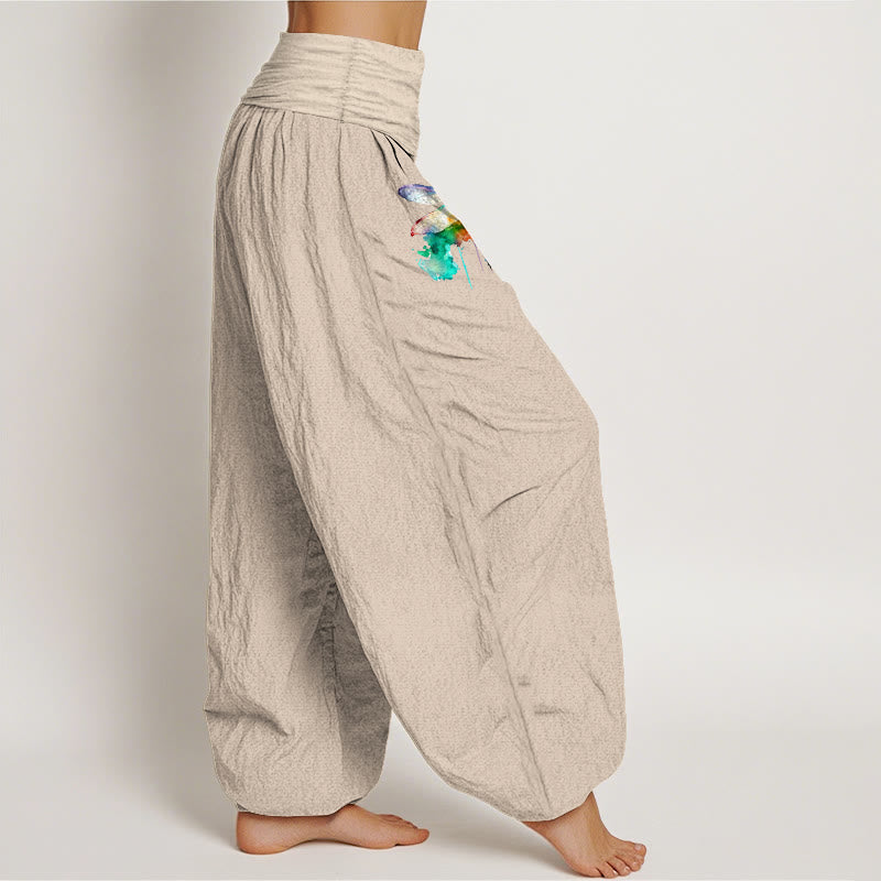 Nimara Ritual Pure Cotton Dreamy Dragonfly Pattern Women's Elastic Waist Harem Pants