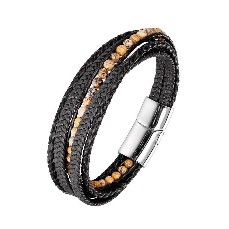 Nimara Ritual Hematite Indian Agate Tiger Eye Amazonite Beaded Leather Strengthen Bracelet