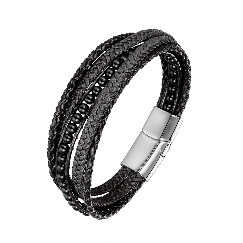 Nimara Ritual Hematite Indian Agate Tiger Eye Amazonite Beaded Leather Strengthen Bracelet