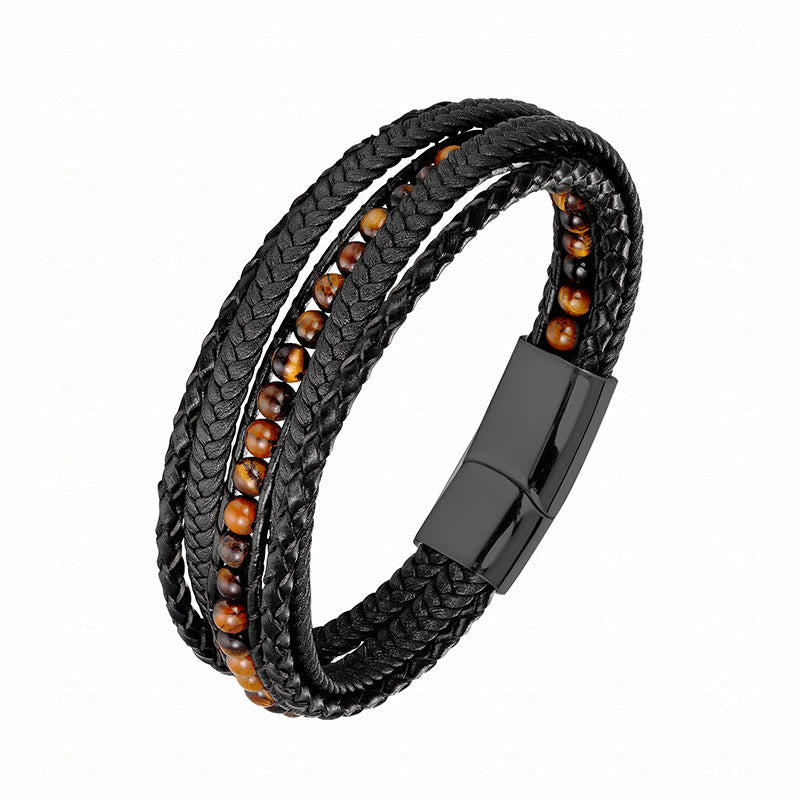 Nimara Ritual Hematite Indian Agate Tiger Eye Amazonite Beaded Leather Strengthen Bracelet