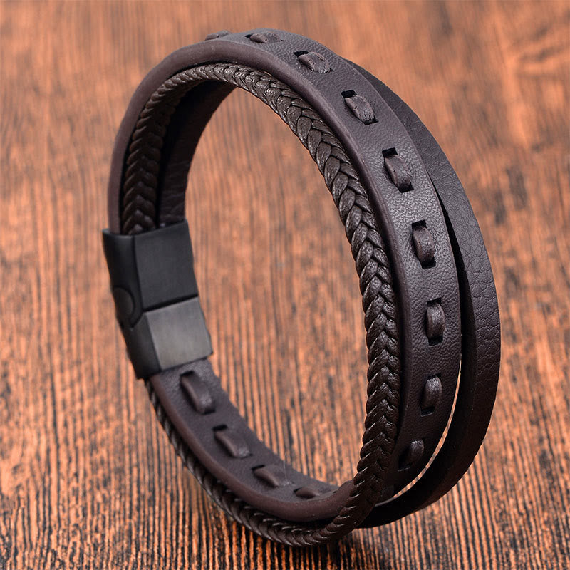 Nimara Ritual Titanium Steel Buckle Multilayered Braided Leather Calm Bracelet