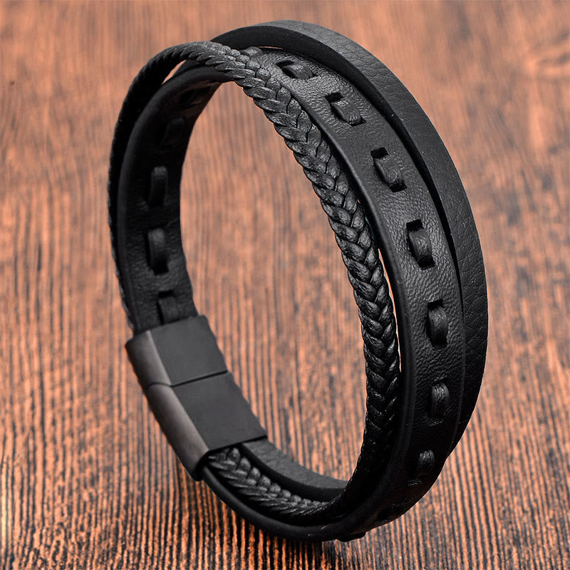 Nimara Ritual Titanium Steel Buckle Multilayered Braided Leather Calm Bracelet
