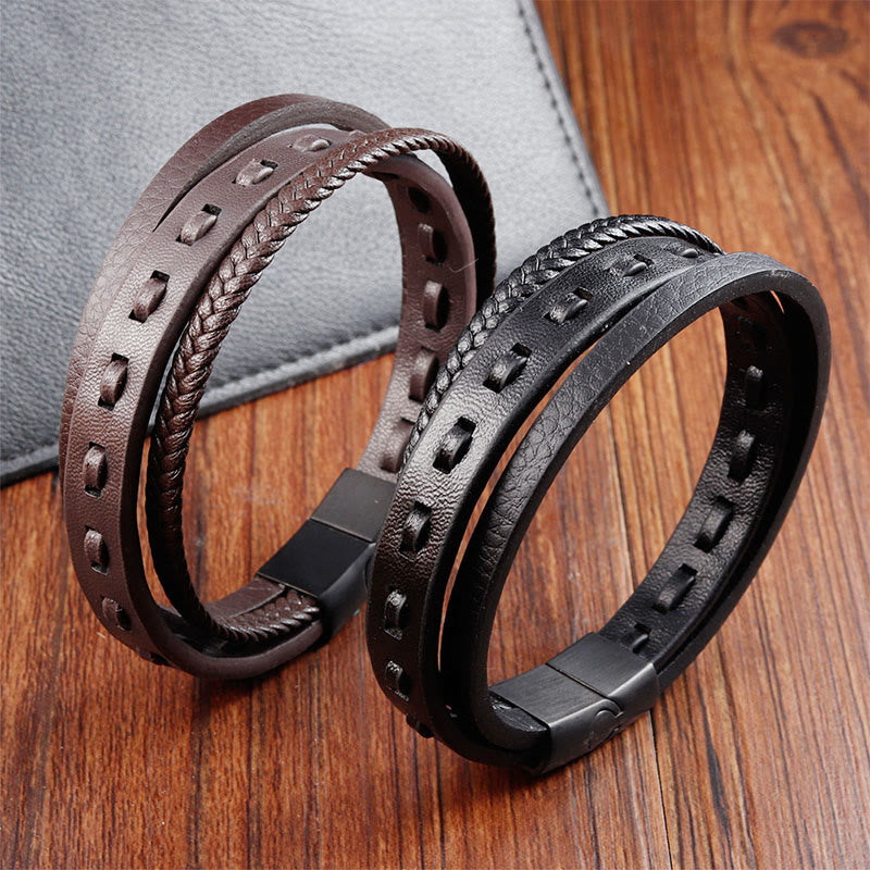 Nimara Ritual Titanium Steel Buckle Multilayered Braided Leather Calm Bracelet