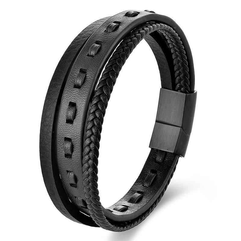Nimara Ritual Titanium Steel Buckle Multilayered Braided Leather Calm Bracelet