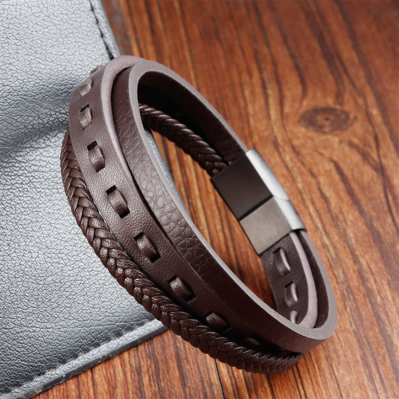 Nimara Ritual Titanium Steel Buckle Multilayered Braided Leather Calm Bracelet