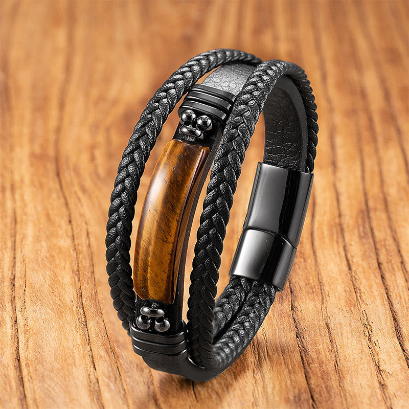 Nimara Ritual Hematite Lazurite Lapis Lazuli Black Glitter Stone Pink Crystal Titanium Steel Leather Strengthen Bracelet