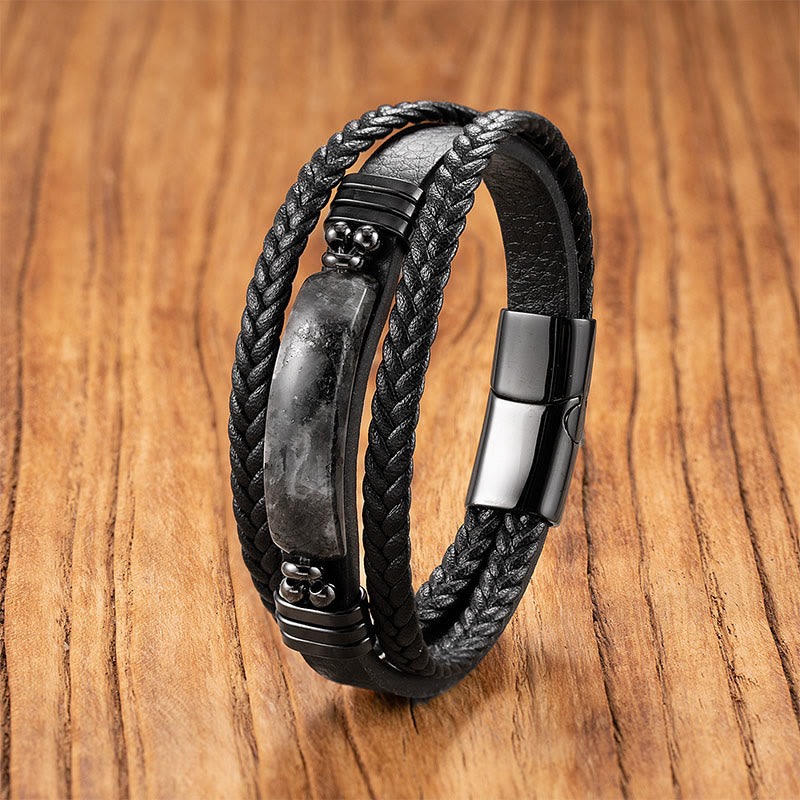 Nimara Ritual Hematite Lazurite Lapis Lazuli Black Glitter Stone Pink Crystal Titanium Steel Leather Strengthen Bracelet