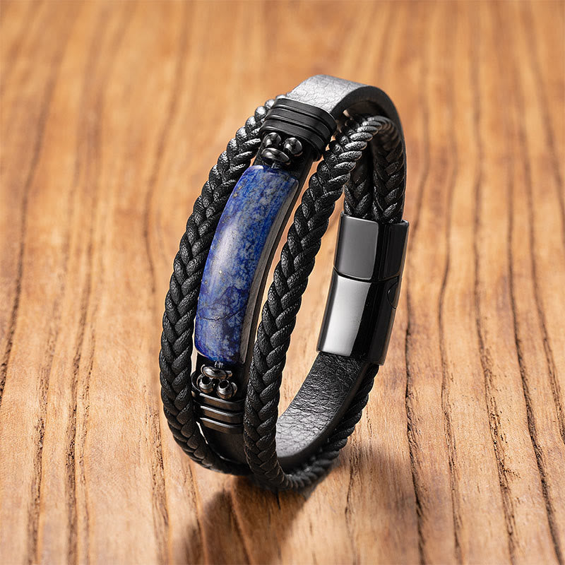 Nimara Ritual Hematite Lazurite Lapis Lazuli Black Glitter Stone Pink Crystal Titanium Steel Leather Strengthen Bracelet